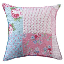 (Floral Pink, Filled Cushion 17" x 17") 3 Piece Patchwork Bedspread Quilted Throw Double & King Size Printed Bedding Set