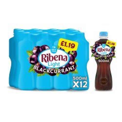 Ribena Light Blackcurrant 500ml – Pack of 12 | No added sugar, Vitamin C, 100% recycled bottles, British heritage