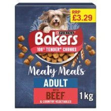 BAKERS Meaty Meals Adult Beef Dry Dog Food 1kg (Pack of 1)