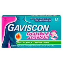 Gaviscon Double Action Heartburn & Indigestion Mint Flavour 12 Tablets (Pack of 12)