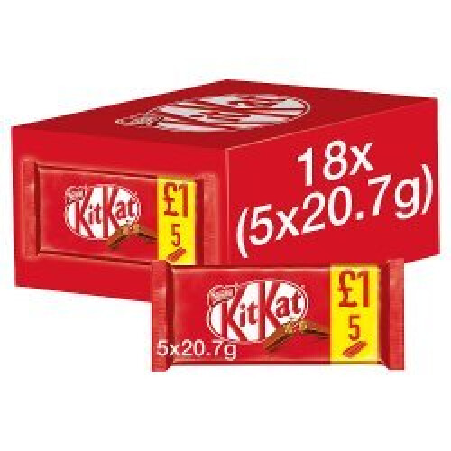 KitKat Kit Kat 2 Finger Milk Chocolate Biscuit Multipack 5 Pack (Pack of 18)
