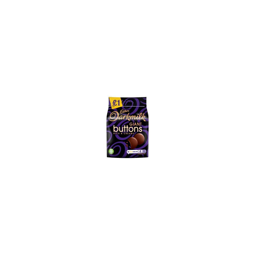 Cadbury Darkmilk Giant Buttons Chocolate Bag 90g (Pack of 10)