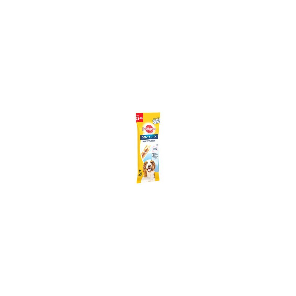 Pedigree Dentastix Daily Medium Dog Treats 3 x Dental Sticks 77g  (Pack of 18)