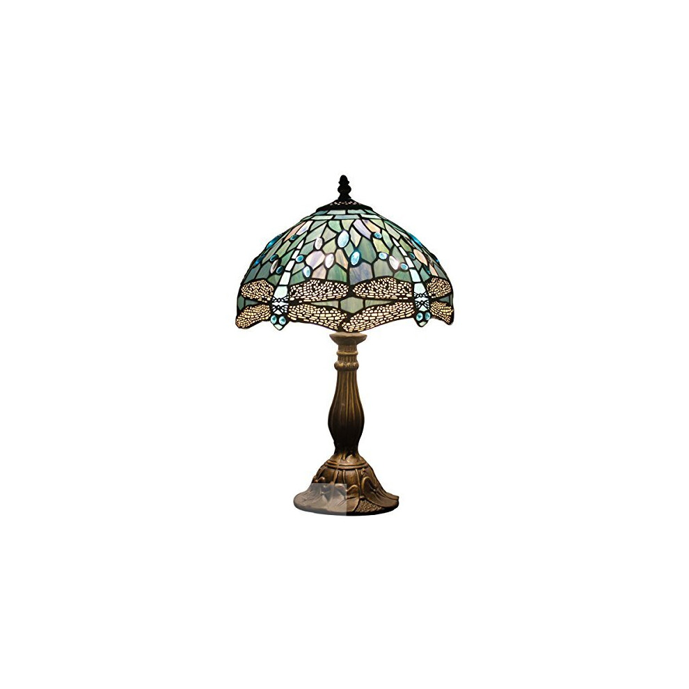 Tiffany Lamp Table Lamp Sea Blue Stained Glass Dragonfly Style Luxurious Boho Banker Memory Lamp Sympathy Nightstand Reading Desk Light 18" Tall