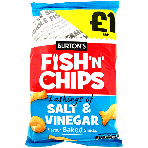 Burton's Fish'N' Chips Lashings of Salt & Vinegar Flavour Baked Snacks 125g (Pack of 10)