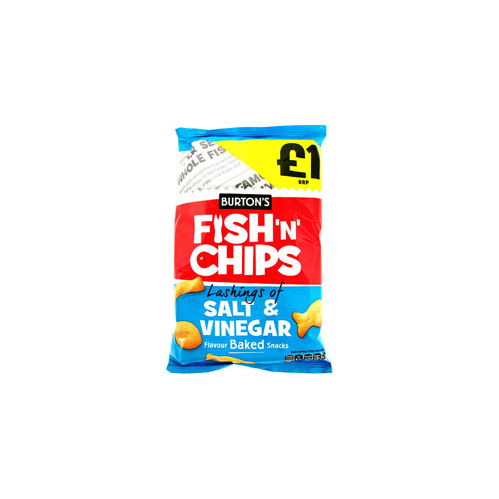 Burton's Fish'N' Chips Lashings of Salt & Vinegar Flavour Baked Snacks 125g (Pack of 10)