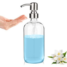GLUBEE Clear Glass Soap Dispenser, 500ml Washing Up Liquid Dispenser with Stainless Steel Pump, BPA Free, Eco Friendly for Bathroom, Kitchen Sink