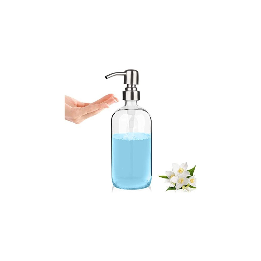 GLUBEE Clear Glass Soap Dispenser, 500ml Washing Up Liquid Dispenser with Stainless Steel Pump, BPA Free, Eco Friendly for Bathroom, Kitchen Sink