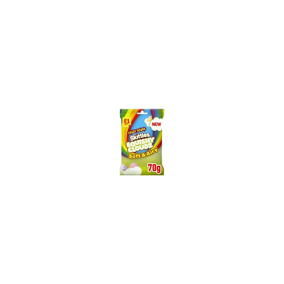 Skittles Squishy Cloudz Crazy Sour Sweets Treat Bag 70g (Pack of 14)