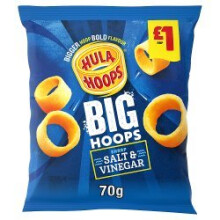 Hula Hoops Big Hoops Salt & Vinegar Crisps 70g (Pack of 2)