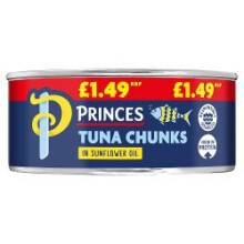 Princes Tuna Chunks in Sunflower Oil 145g (Pack of 12)