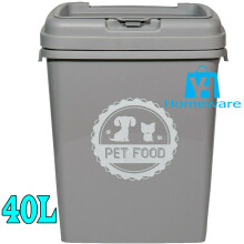 (40L Pet Food Storage Bin (Grey)) PET FOOD CONTAINER DOG CAT ANIMAL DRY FEED SEED STORAGE BOX BIN OR SCOOP