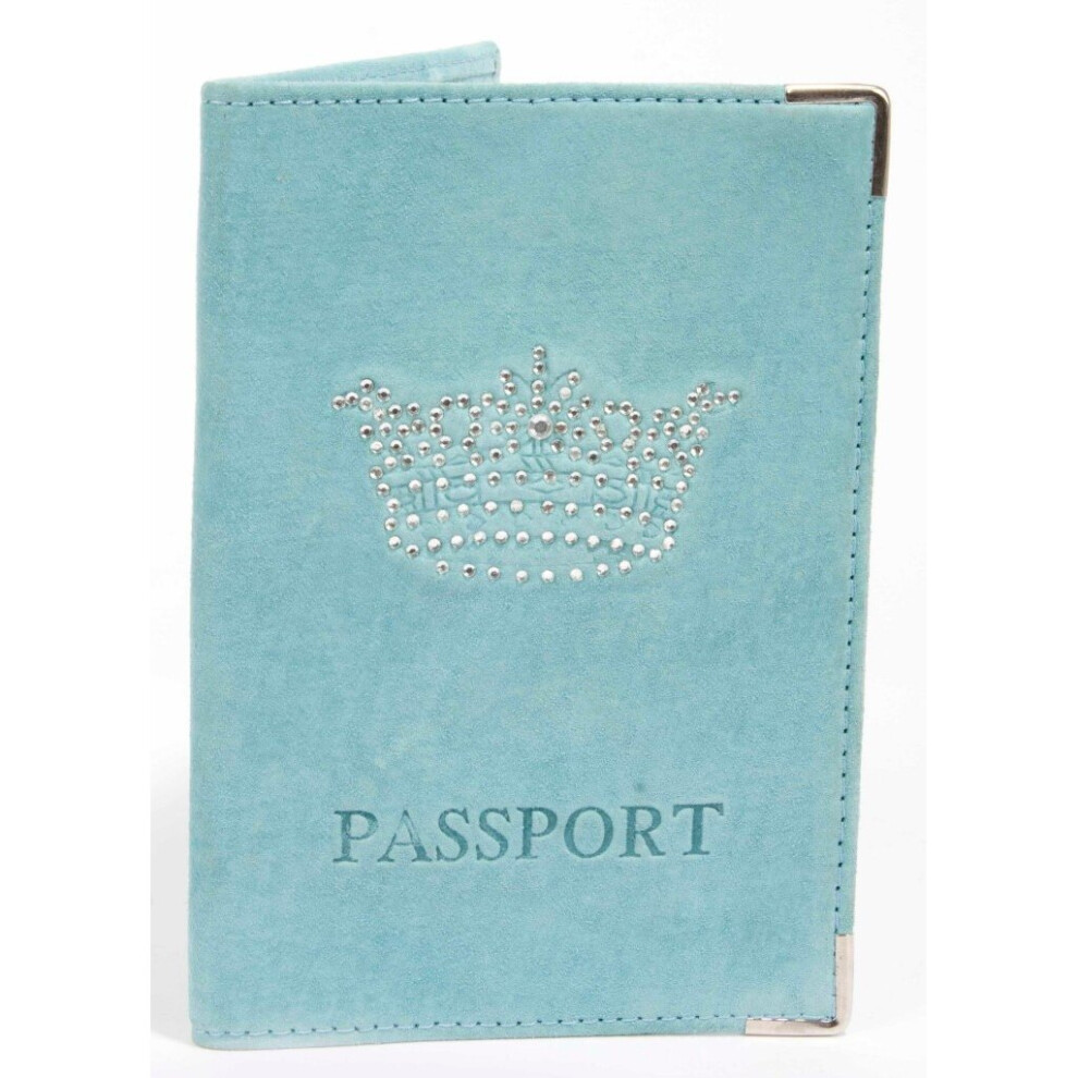 Light Blue International Suede Real Leather Passport Cover Holder