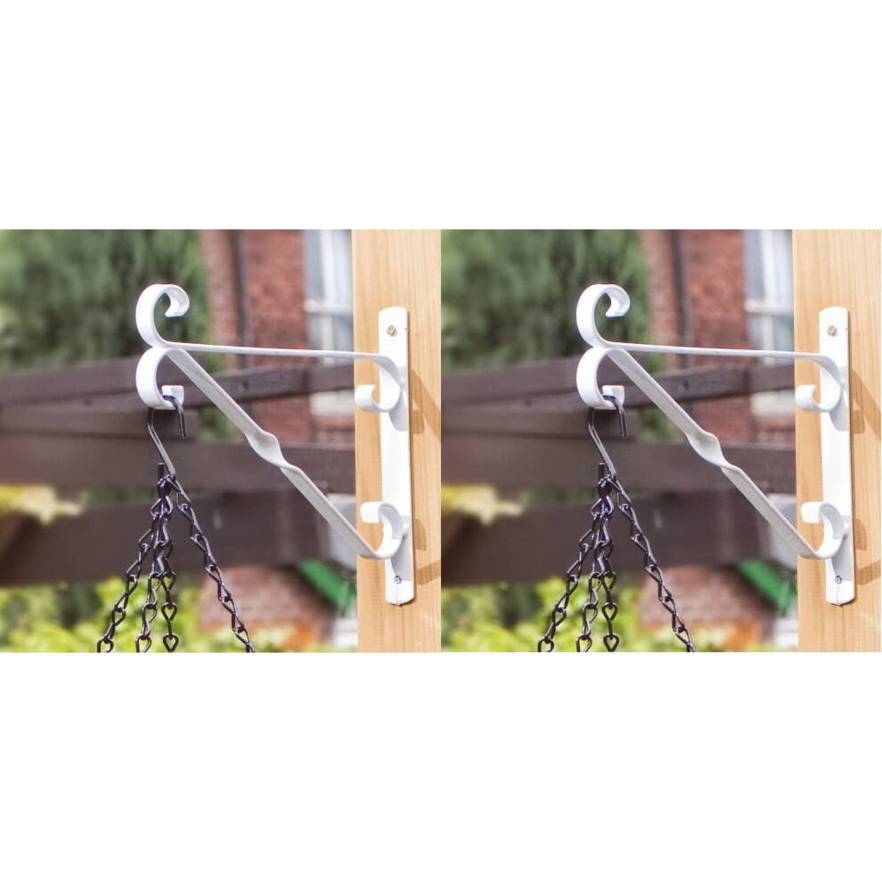 2 White Hanging Basket Brackets 10 Inch 25cm Metal Flower Basket Hook
