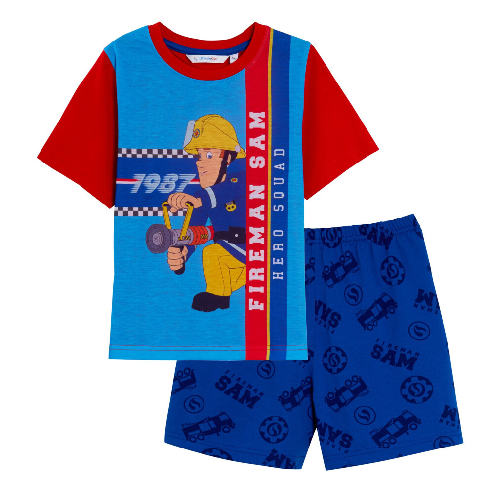 (5-6 Years) Fireman Sam Boys Short Pyjamas Kids Fire Man Shortie Pjs For Boys Nightwear Set