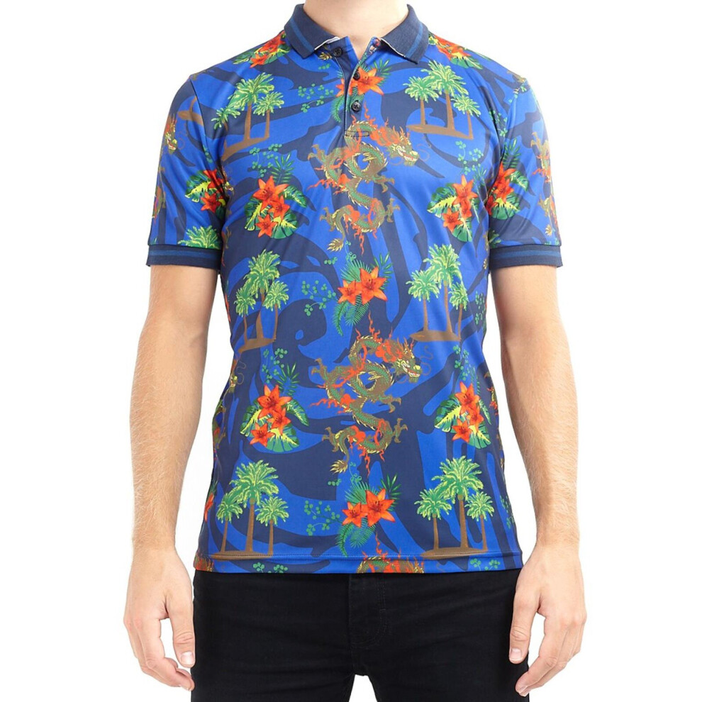 (S) Mens Hawaiian T Shirt Casual Short Sleeve Polo Top