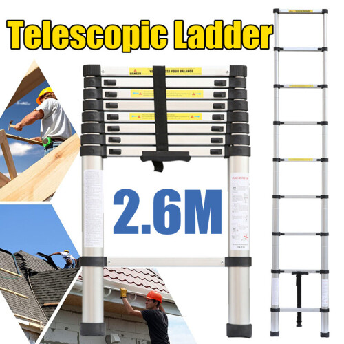 2.6M Extendable Aluminium Telescopic Ladder DIY Tool Max Load 150KG
