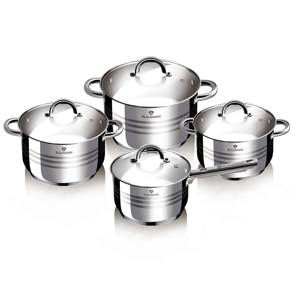 Blaumann Gourmet Line 8Pc Cookware Set Stainless Steel Pots Pans Induction Set