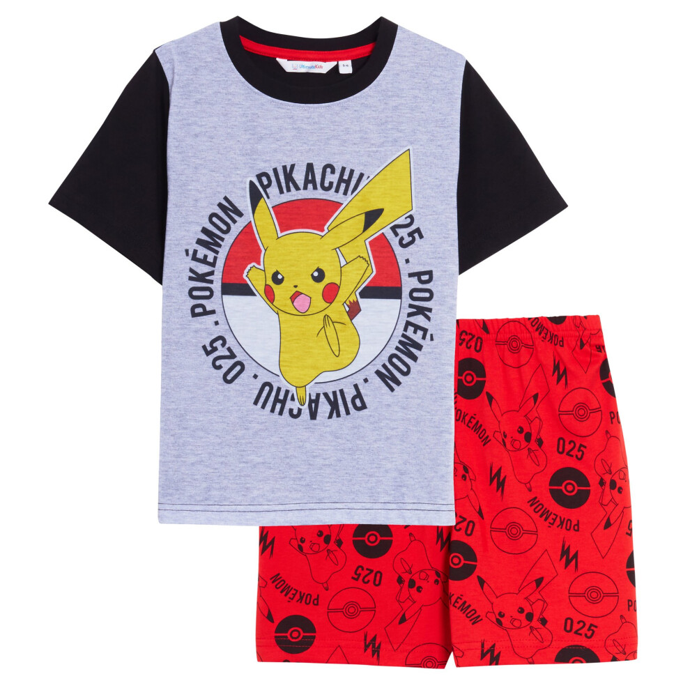 (9-10 Years) Boys Pokemon Short Pyjamas Kids Pikachu Shortie Pjs Set For Boys Pokeball Tee