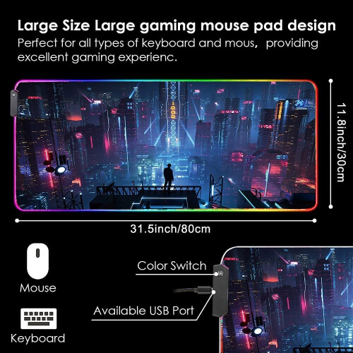 RGB Gaming Mouse Pad Large - Soft RGB Mouse Mat Oversize Glowing Led Extended Mousepad, USB Powered Computer Keyboard Mouse... 1
