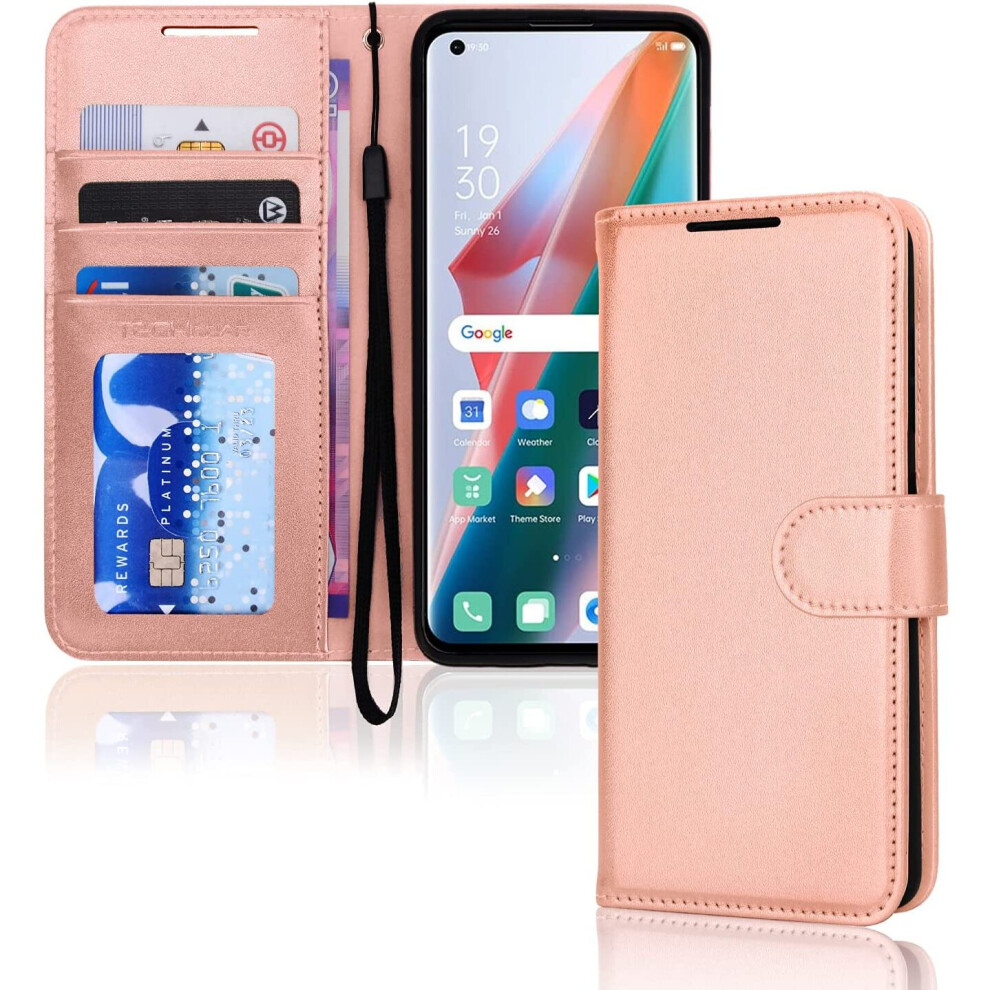 TECHGEAR Leather Wallet Case for Oppo Find X3 Pro 5G, Flip Protective Case Cover with Wallet Card Holder, Stand & Wrist Strap -...