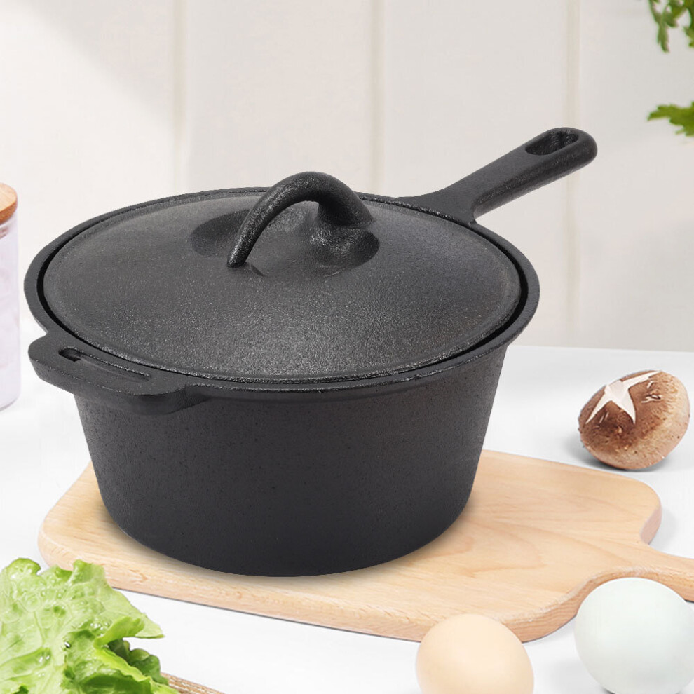 Cast Iron Deep Pan Saucepan Cookware Stew Pot Frying Cooking Kitchen with Lid