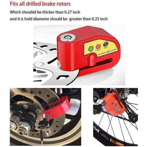 (Red) Disc Brake Lock With 110bd Alarm Motorcycle Anti Theft Security Wheel Disk Lock 1