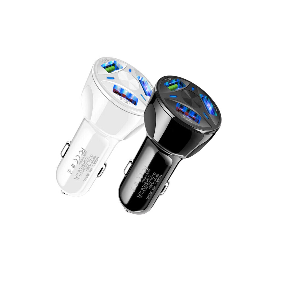 (White) Car Charger USB Fast Charging QC3.0 Cigarette Lighter Adapter for Samsung iPhone