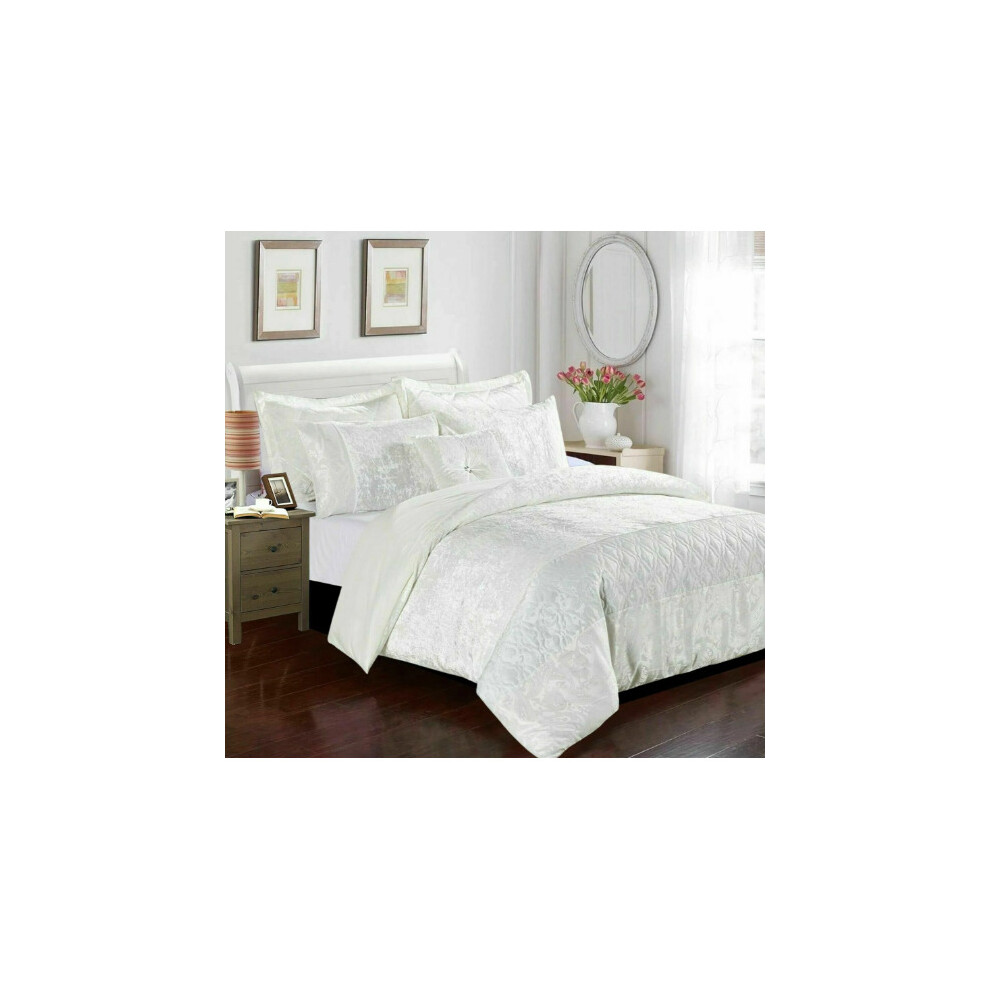 (White, Double) Luxury Crushed Velvet SANTIAGO Duvet Cover Bedding