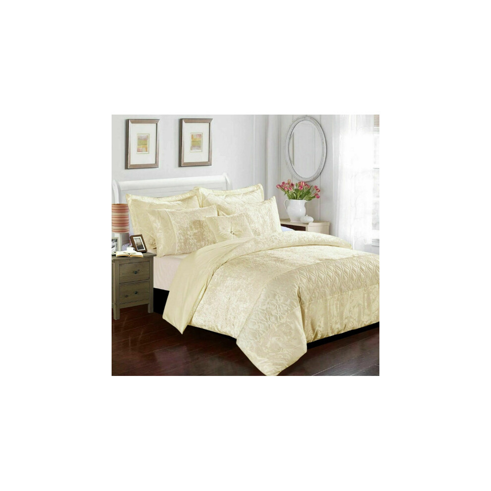 (Beige, Double) Luxury Crushed Velvet SANTIAGO Duvet Cover Bedding