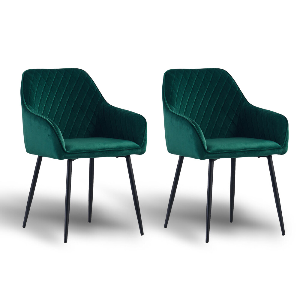 (2PCS, Green) 1/2X Dining Chairs Velvet Metal Leg Kitchen Chairs