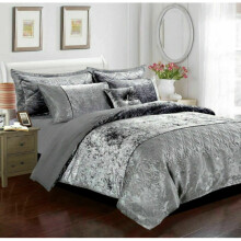 (Silver, King) Luxury Crushed Velvet SANTIAGO Duvet Cover Bedding