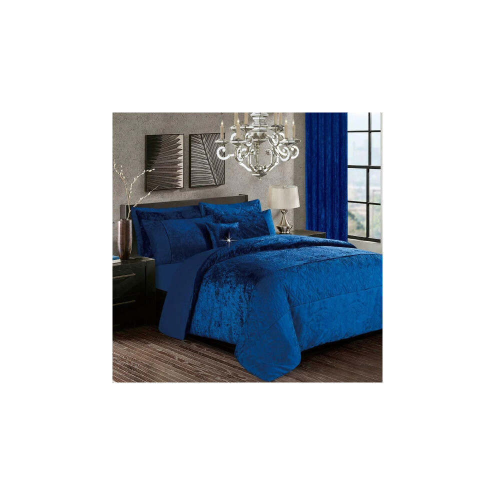 (Royal-Blue, King) Luxury Crushed Velvet SANTIAGO Duvet Cover Bedding