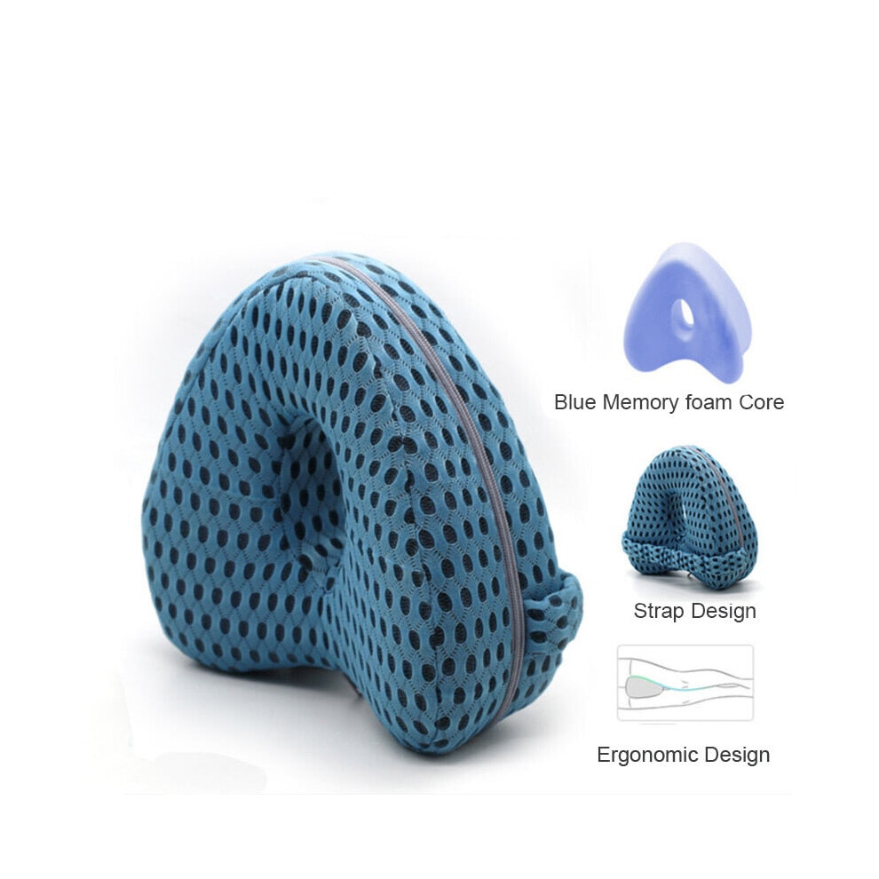 (Grid Blue) Orthopedic knee pillow for Hip Pain Sciatica Memory Cushion Sleeping Support