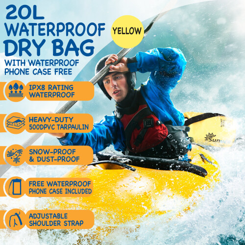 (20L, Yellow) SUNMER Waterproof Dry Bag with Phone Case 1