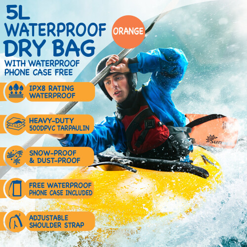 (5L, Orange) SUNMER Waterproof Dry Bag with Phone Case 1