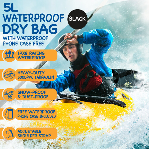 (5L, Black) SUNMER Waterproof Dry Bag with Phone Case 1