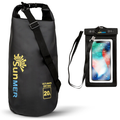 (20L, Black) SUNMER Waterproof Dry Bag with Phone Case