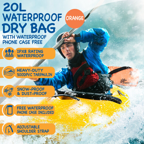 (20L, Orange) SUNMER Waterproof Dry Bag with Phone Case 1