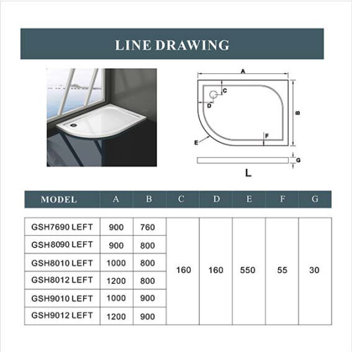 AICA (1200x900mm) 30mm slimline quadrant stone tray 2