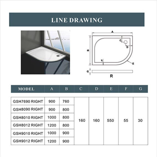 AICA (1000x900mm) Quadrant Universal Shower enclosure Stone Tray 2