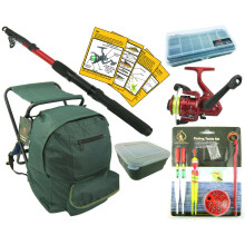Complete Junior Beginners Fishing Kit Rod Reel Tackle Seat Rucksack