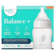 Evenflo Feeding, Balance+ Bottles, Wide, 0+ Months, Slow Flow, 3 Bottles, 9 oz (270 ml) Each