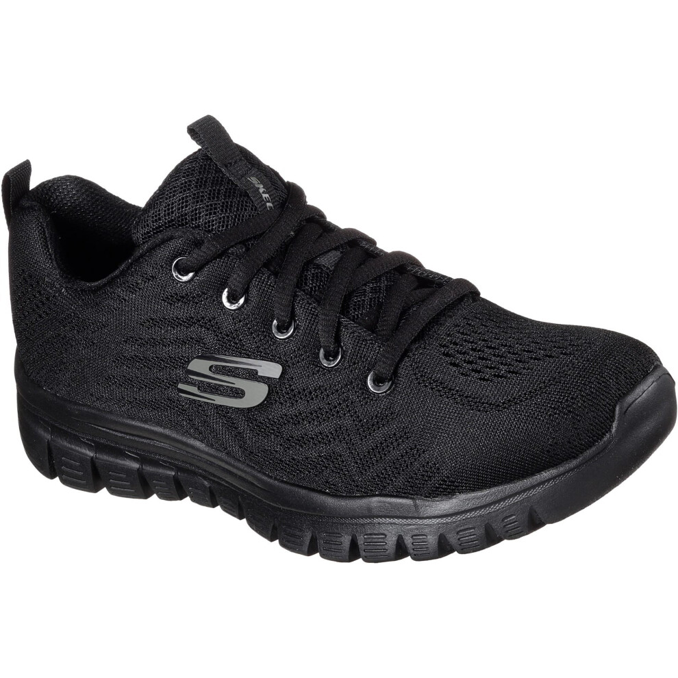 (Black Black, UK 5.5) Skechers Get Connected Womens Ladies Wide Fit Running Shoes Trainers