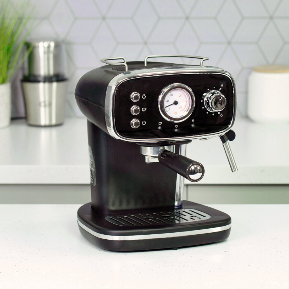 Quest 36569 Retro Coffee Machine and Milk Frother / High Performance / 1.2L Water Tank and Drip Tray / Suitable for Ground Coffee Beans