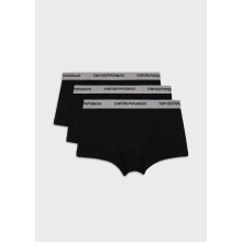 (2XL) Emporio Armani 3 Pack Trunks - Stretch Cotton -Black with Grey Waistband