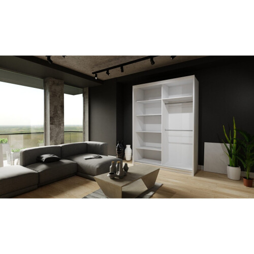 (Grey , 150cm) Modern Royal Sliding Mirror Door Wardrobe 2