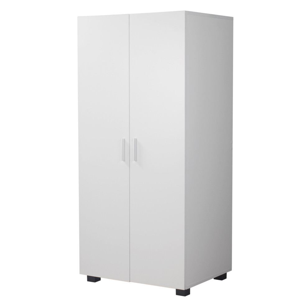 (White) Wooden 2 Door 2 Drawers Kids Wardrobe Hanging Bar
