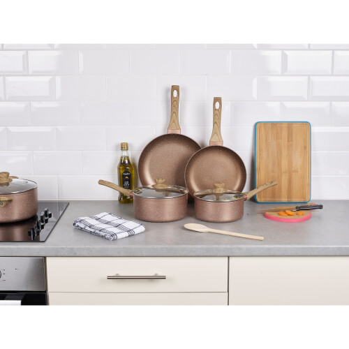 URBN-CHEF 4 Pcs Ceramic Rose Gold Induction Saucepans Casserole Pot Cookware Set
