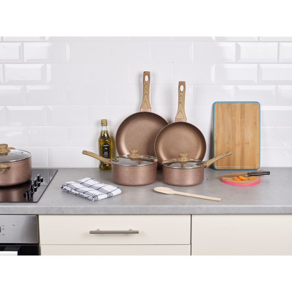 4 Pcs Ceramic Rose Gold Induction Saucepans Casserole Pot Cookware Set